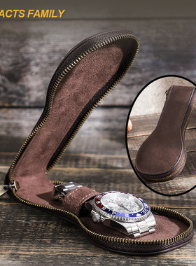 CONTACTS FAMILY复古疯马牛皮单只装腕表表袋防尘机械手表收纳盒