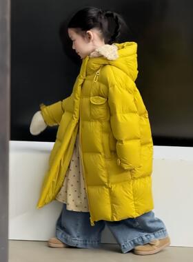 韩版女童中大童纯色保暖防寒棉服冬装加长款加厚外套2026冬季新款