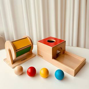 蒙氏早教益智玩具蒙台梭利实木永久目标盒感官纺织鼓0-1岁婴幼儿