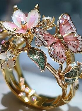 跨境独立站新款 欧美蝴蝶精致时尚开口戒指 创意滴油花朵装饰指环