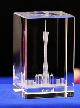 玻璃建筑桌面松鹤延年水晶摆件