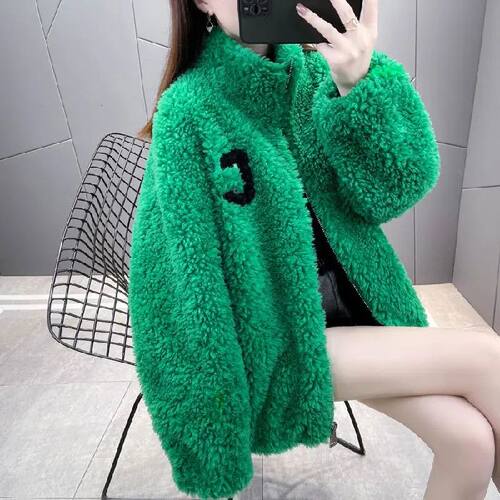 美式高街毛毛绒外套女秋冬珊瑚绒休闲抓绒卫衣双面加绒加厚外套女