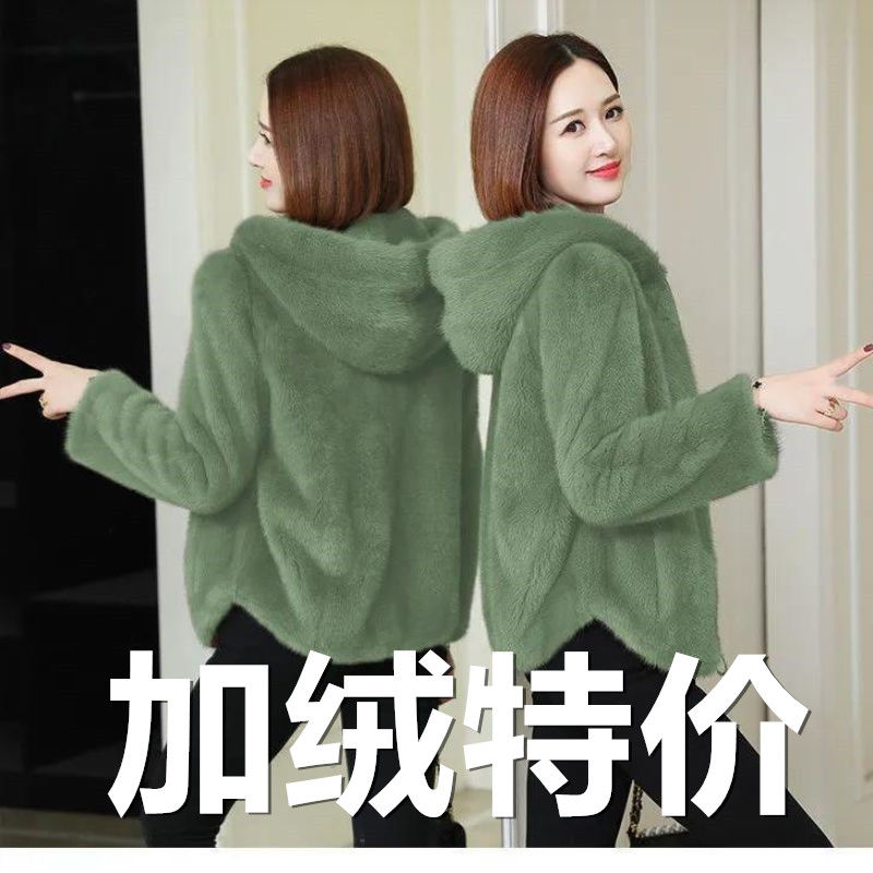加绒加厚双面珊瑚绒外套女秋冬外穿短款毛毛绒卫衣连帽保暖上衣女