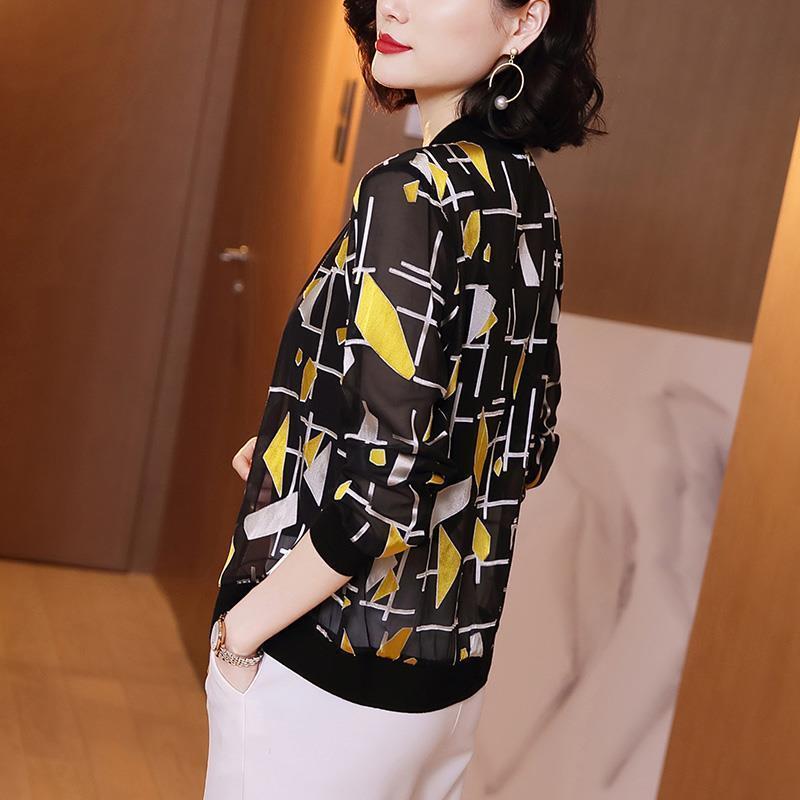 雪纺长袖外套女春夏季2025新款韩版大码棒球服百搭短款防晒衣女装