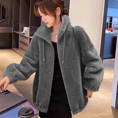 双面珊瑚绒外套女秋冬休闲加绒加厚抓绒衣外穿开衫家居服立领上衣
