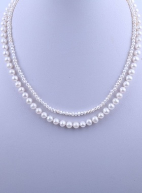 新品3-6mm近圆淡水珍珠双排链珍珠项链叠戴优雅小众百搭锁骨链女