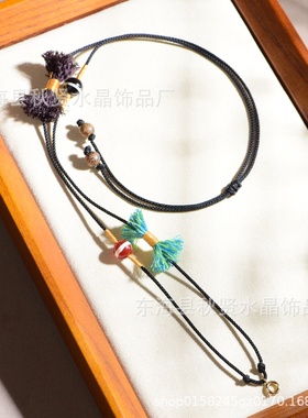 新中式玛瑙天珠流苏项链绳手工