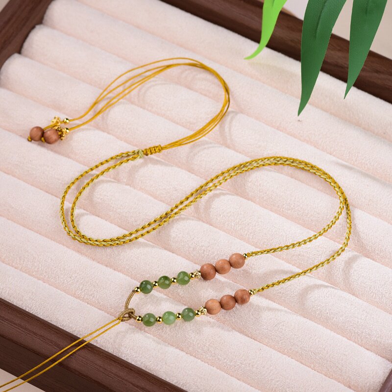 原创细款和田玉吊坠挂绳手工编织简易佛牌玉坠黄金项链绳男女款