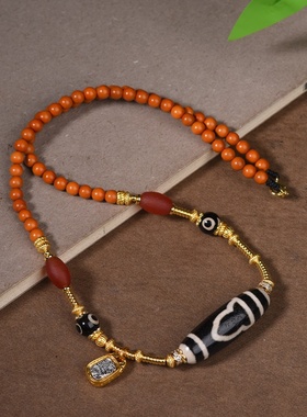 复古民族风天然玛瑙天珠锁骨链