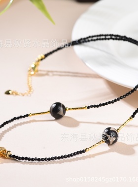 原创新中式暗黑天珠水晶锁骨链