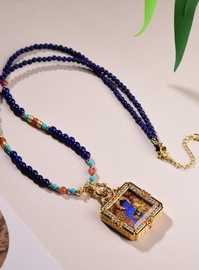 复古青金石药师佛吊坠项链