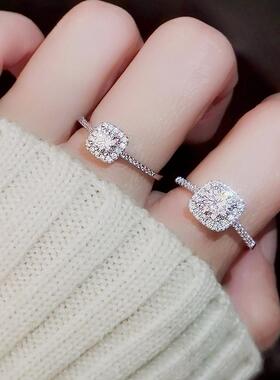 方糖方包圆钻锆石1克拉四爪50分仿真钻戒求婚结婚微镶碎钻戒指女