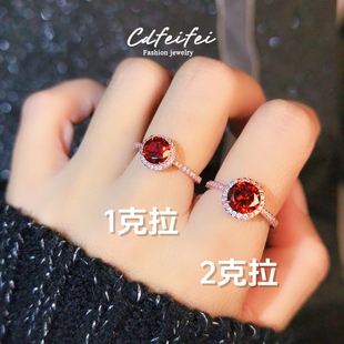 锆石戒指 红宝石2克拉1微镶四爪小众设计水晶仿真钻戒结婚求婚女款