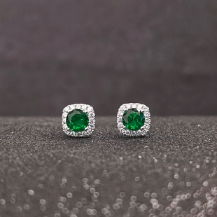 轻奢高级感气质大气锆石防过敏镶嵌方形祖母绿水晶纯银针耳钉耳饰