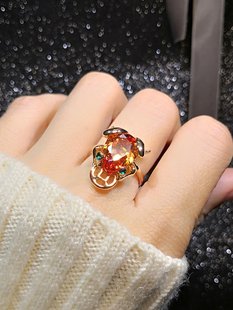 Small design accessory, ring with crystal, with gem, light luxury style, on index finger