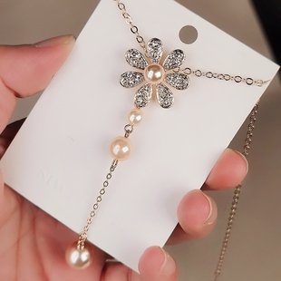 轻奢气质短款锁骨链小众设计毛衣链百搭高级感太阳花珍珠水晶项链