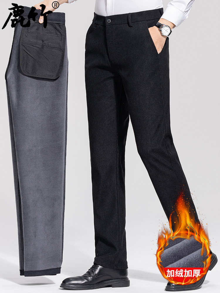 爸爸冬季加绒裤子新款中年男士灯芯绒加厚免烫休闲裤中老年保暖裤