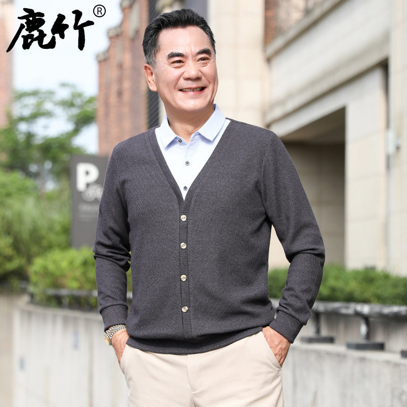 爸爸装假两件打底衫春秋款中年男士衬衫领长袖t恤中老年宽松上衣