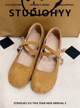 真皮内增高玛丽珍鞋女新款7cm粗跟软底浅口一字扣带小个子单鞋子