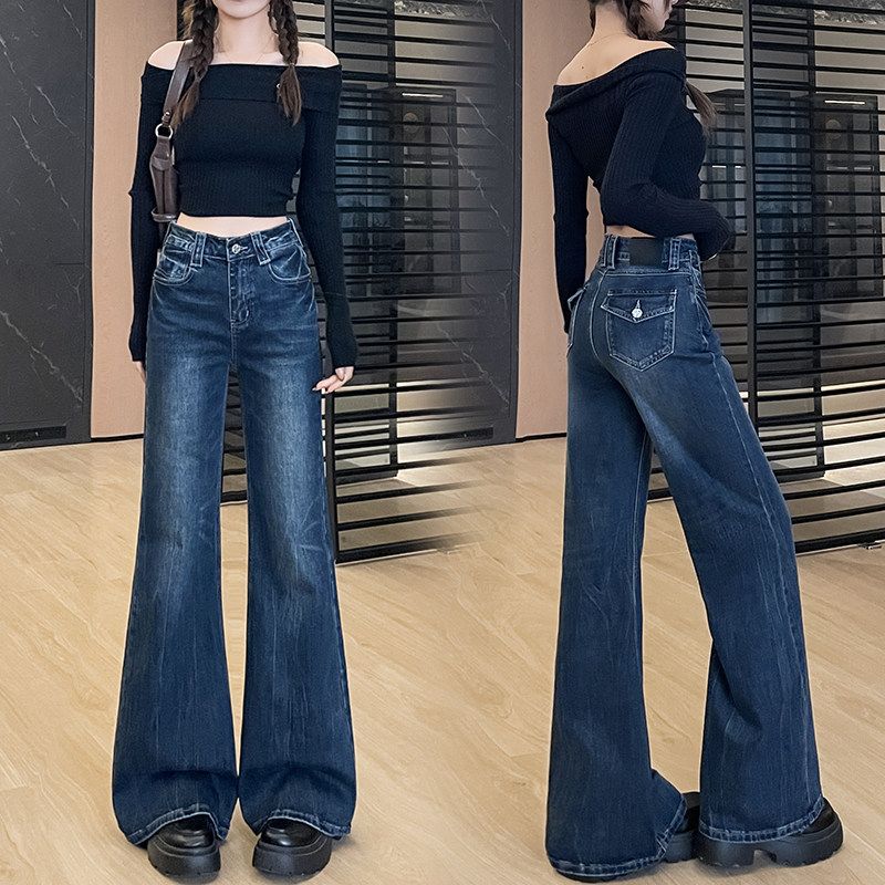 冬季新款145CM牛仔微喇裤显高穿搭小个子弹力直筒裤小修身喇叭裤