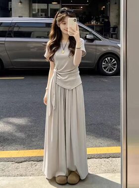 小个子穿搭一整套2026新款短袖t恤女夏季阔腿裤休闲两件套装xs
