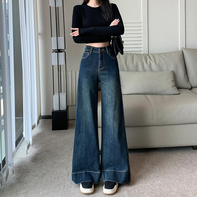 秋季新款矮小个子145cm高腰牛仔直筒裤宽松显瘦阔腿微喇裤XXS码女