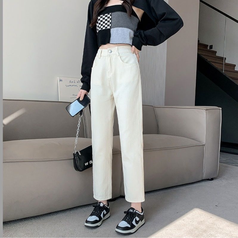 显高穿搭145cm矮小个子高腰牛仔直筒裤百搭宽松显瘦烟管裤xxs夏女