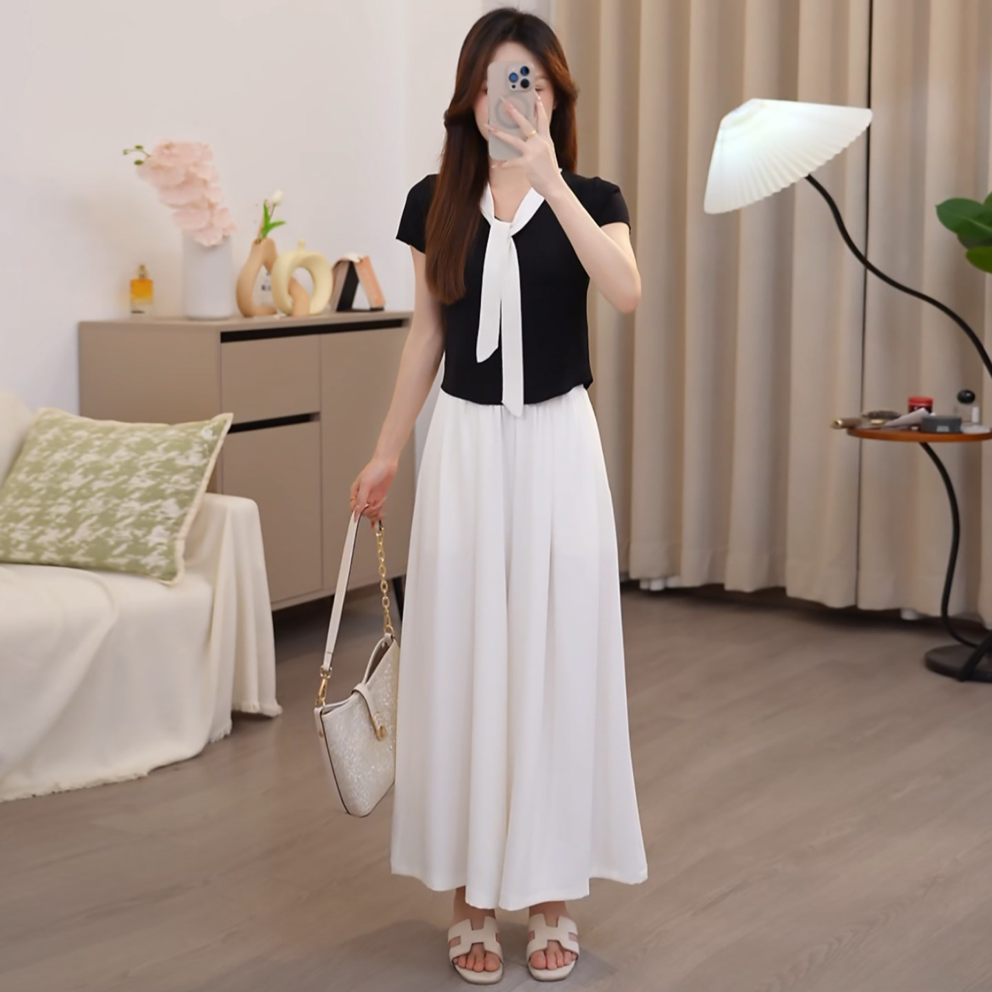 夏季新款矮小个子150cm高腰薄款阔腿裤宽松显瘦直筒休闲裤裙套装