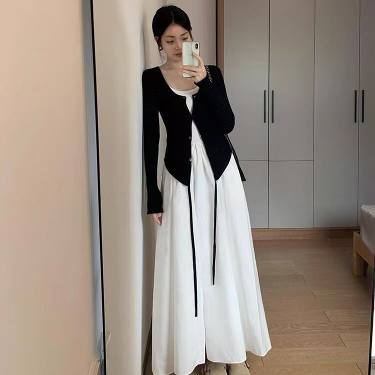 矮小个子白色吊带连衣裙150CM显瘦穿搭法式气质高级感长裙套装女