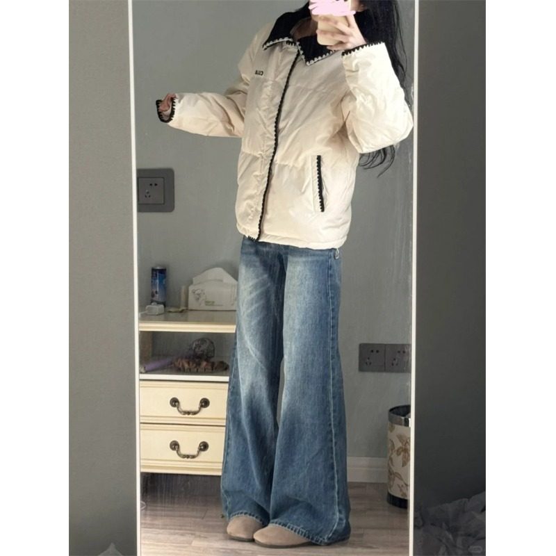 小个子美式复古水洗阔腿牛仔裤145高腰设计感宽松直筒裤拖地长裤