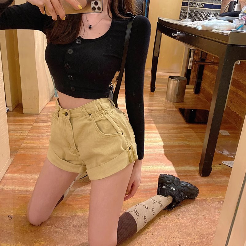 瘦小个子145显高穿搭女150韩版高腰牛仔短裤宽松卷边阔腿热裤XS码