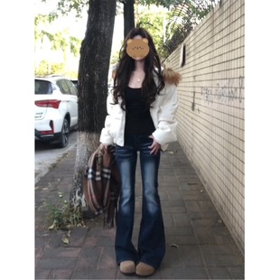 矮小个子微喇叭牛仔裤梨形辣妹145CM低腰修身显瘦弹力马蹄裤XS女