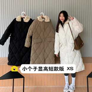 145小个子冬装150cm休闲百搭菱格毛领长款宽松羽绒棉衣外套XS码女