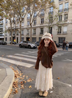 小矮个子肌理感蕾丝半身裙法式温柔风145CM高腰中长裙显瘦a字裙XS