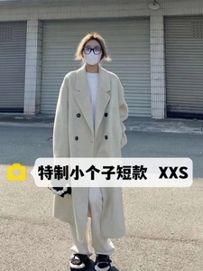 小个子150cm高级感赫本风燕麦色呢子大衣双面呢外套中长款xxs码冬