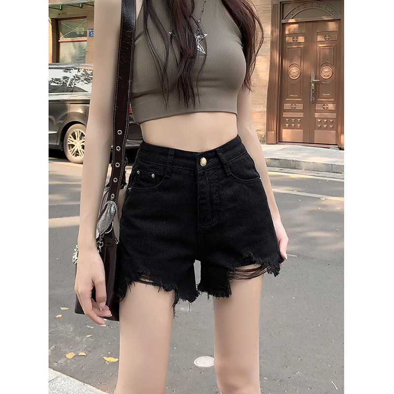 显瘦穿搭矮小个子高腰牛仔短裤设计感显高145CM毛边A字阔腿热裤XS