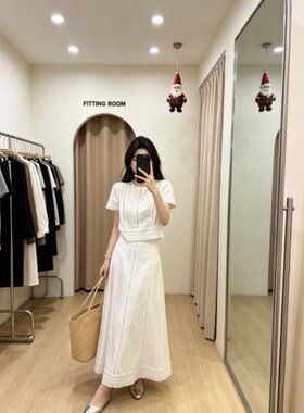 150矮个子显瘦蕾丝拼接小衫上衣高腰气质设计拼接半身裙甜美套装