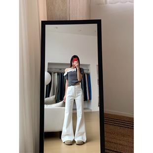 白色微喇叭直筒牛仔裤女秋季新款低腰显瘦阔腿宽松垂感拖地裤子潮