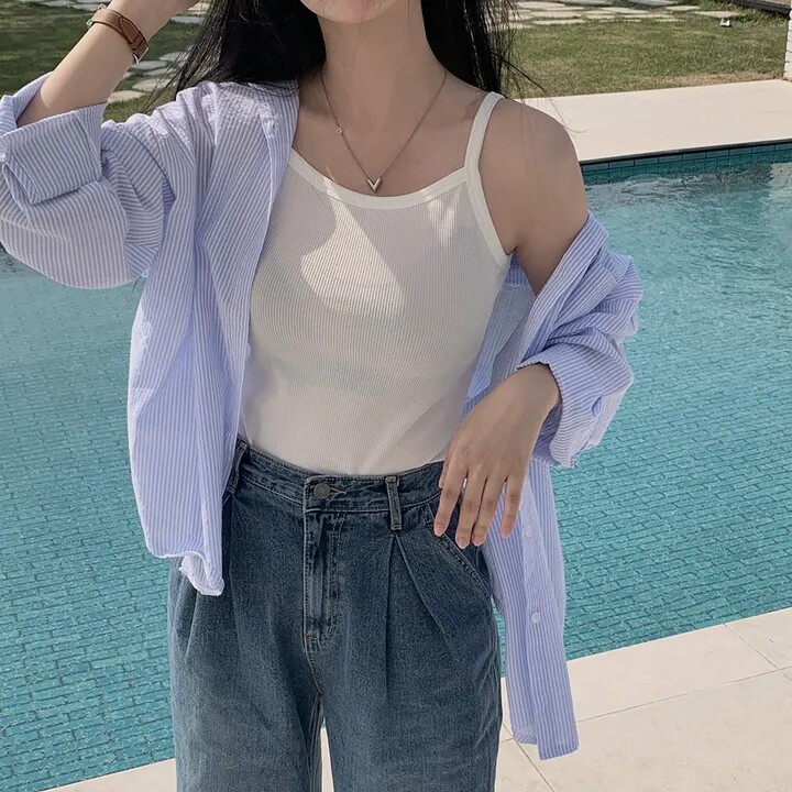 150小个子蓝色防晒衬衫女夏季设计感宽松薄款长袖开衫上衣外套xs