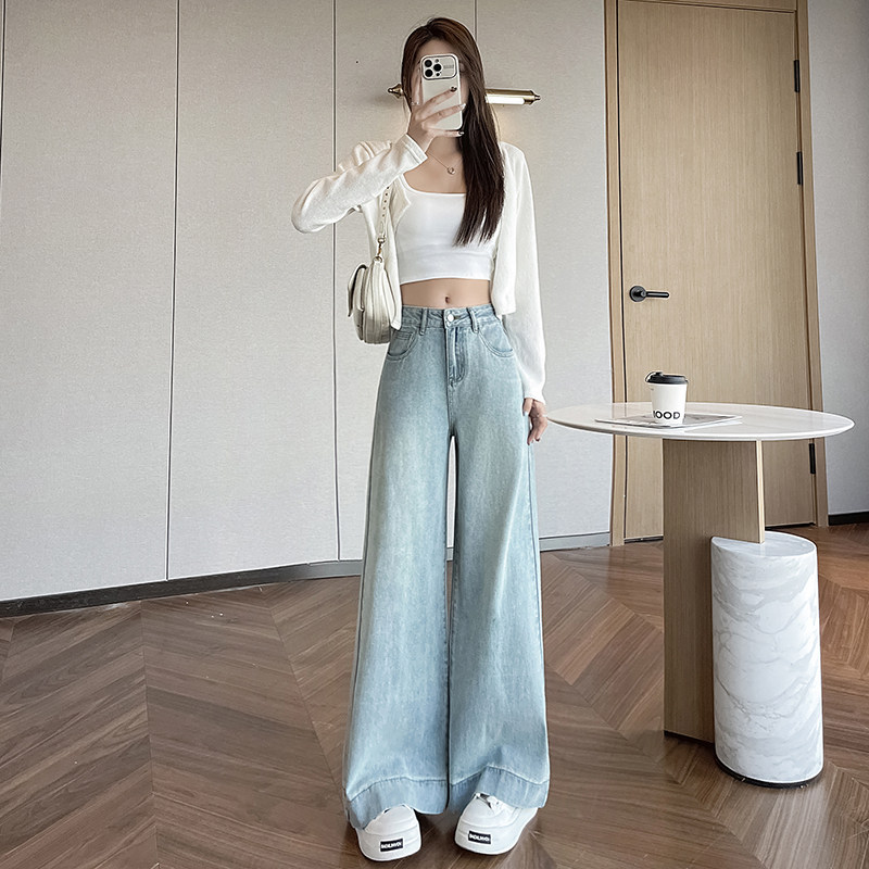 春季新款矮小个子145cm高腰牛仔裤九分长裤显瘦阔腿直筒喇叭裤女