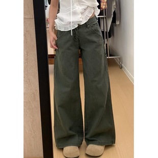 小个子美式复古休闲工装牛仔裤145显高高腰宽松垂感直筒阔腿长裤