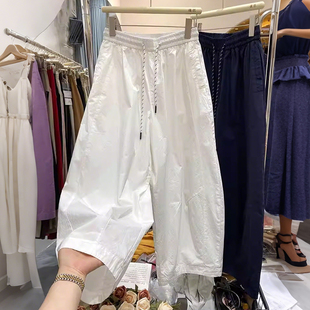 宽松遮肉显瘦弯刀阔腿裤 小个子日系高腰九分休闲哈伦裤 薄款 夏季