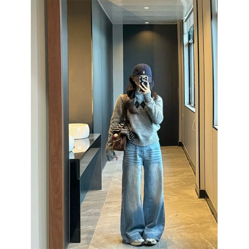 小个子美式折痕宽松阔腿牛仔裤设计感150CM高腰显瘦直筒拖地裤XS,女装/女士精品,牛仔裤,淘宝优惠券,粉丝福利购,淘宝优惠卷