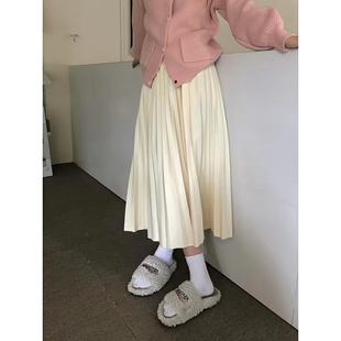 150小矮个子温柔毛呢百褶半身裙女秋冬季显瘦高腰a字中长裙xs显高