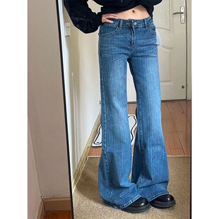 春秋新款小个子美式辣妹低腰微喇阔腿牛仔九分裤宽松直筒喇叭长裤