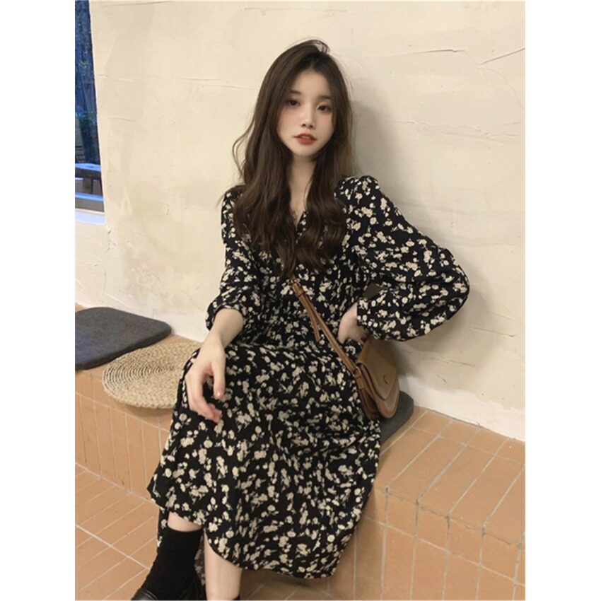 145小个子茶歇法式连衣裙ins女150cm内搭长裙打底配大衣碎花裙xs