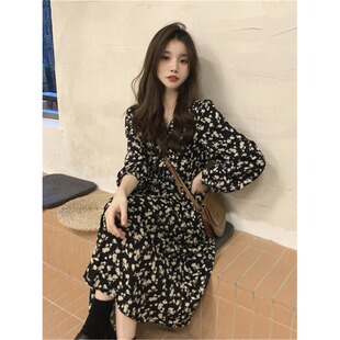 145小个子茶歇法式连衣裙ins女150cm内搭长裙打底配大衣碎花裙xs