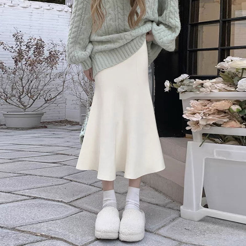 150CM小个子杏色高级感鱼尾半身裙高腰显瘦针织包臀裙a字裙女秋冬