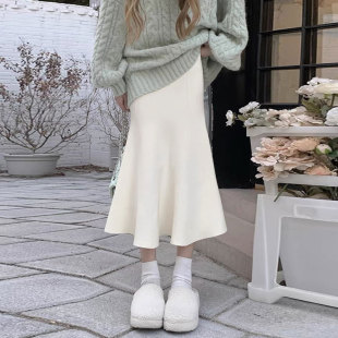 150CM小个子杏色高级感鱼尾半身裙高腰显瘦针织包臀裙a字裙女秋冬