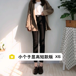 小个子145高腰显高小脚复古港风chic裤子150九分修身牛仔裤女XS码